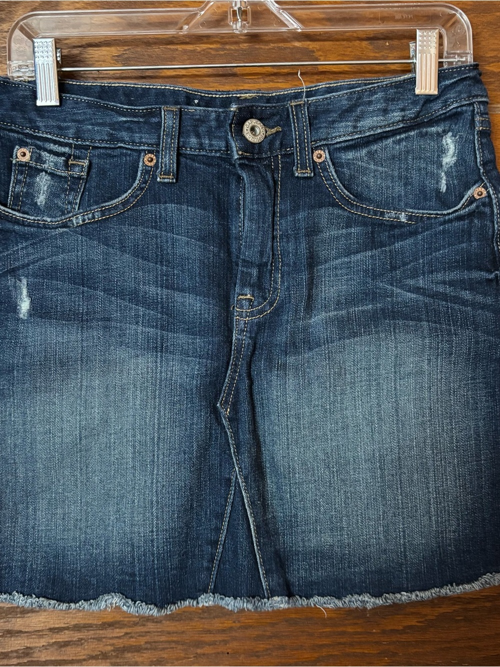 Dark Wash GAP Denim Mini Skirt with Frayed Hem